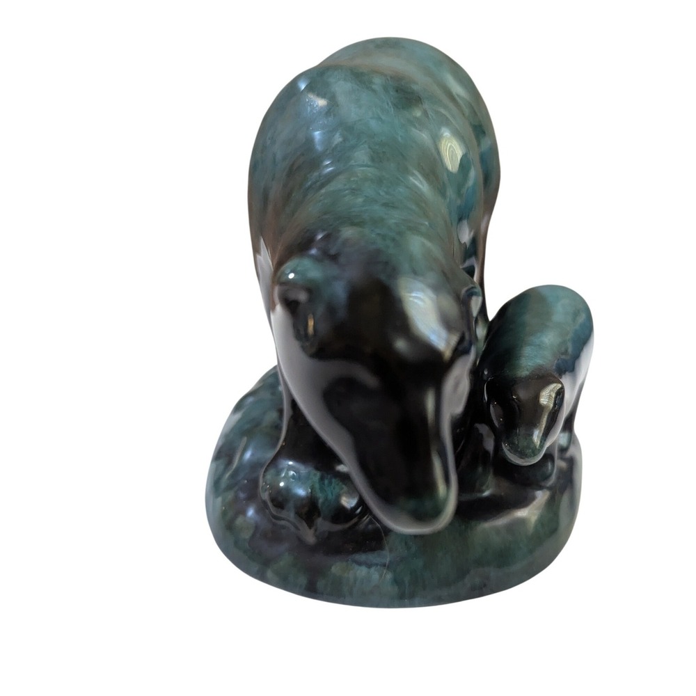 Blue Mountain Pottery Polar Bear and Cub Figurine Green Drip Glaze Canada 10in - Picture 4 of 10